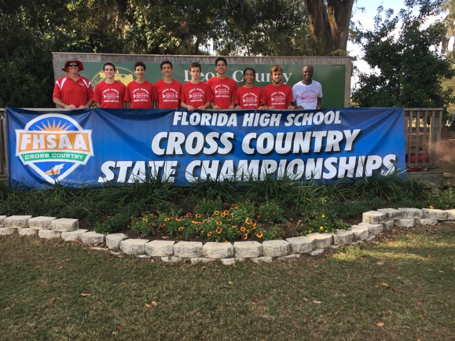 The boys cross country team at the state championship.