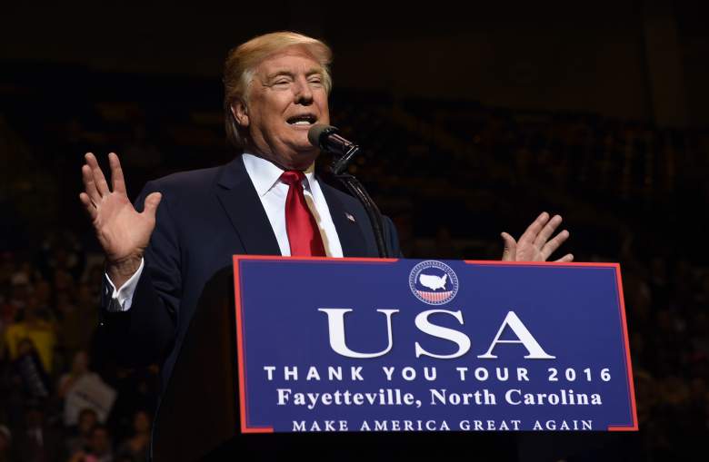 Donald Trump adresses his supporters in Fayetteville, North Carolina after his victory.