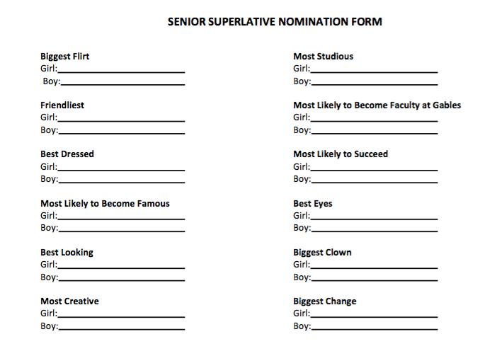 Fill out the superlative nomination form to nominate a senior for a superlative!