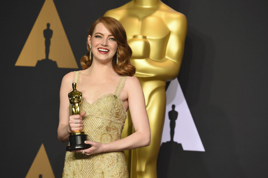 Emma Stone talks to the press about winning the Oscar for Best Actress for La La Land