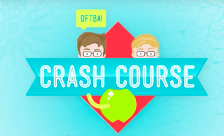 The CrashCourse logo includes a cartoon version of John and Hank Green.