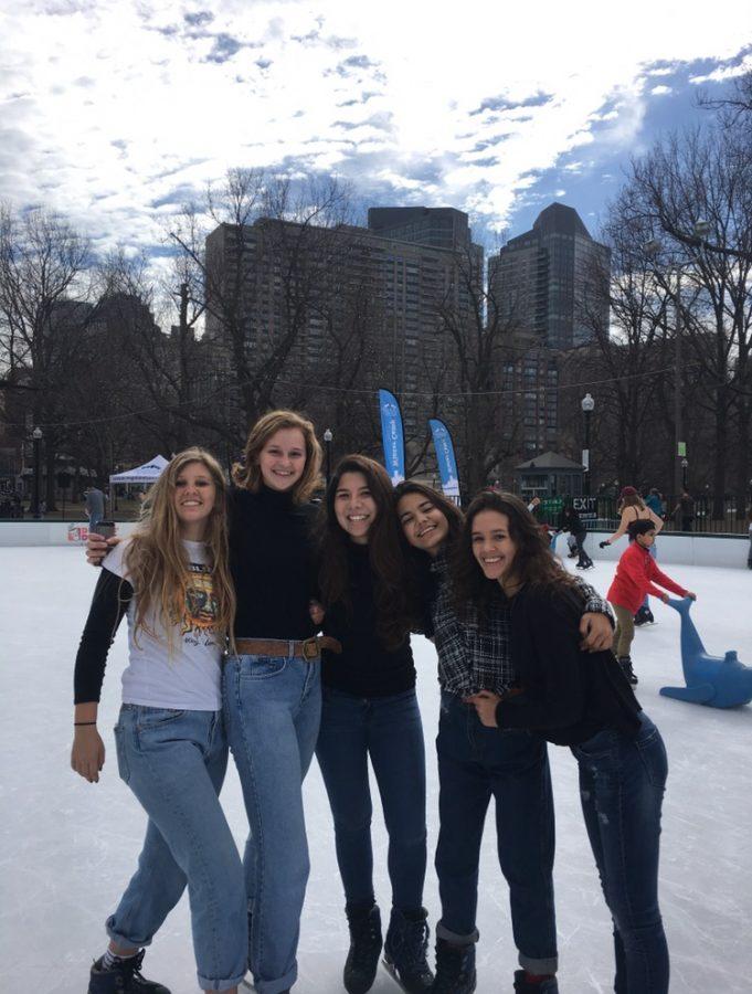 Sara Saliamonas, Savannah Payne, Angelle Garcia, Alejandra Orozco and Natalia Torres iceskating at Boston Commons.
