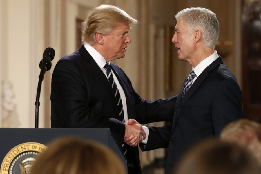 President Donald Trump shakes hand with Supreme Court nominee, Neil Gorsuch.