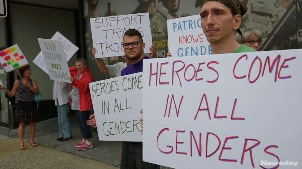 Protest erupts against President Trumps decision to ban transgender people from serving and protecting their country. 