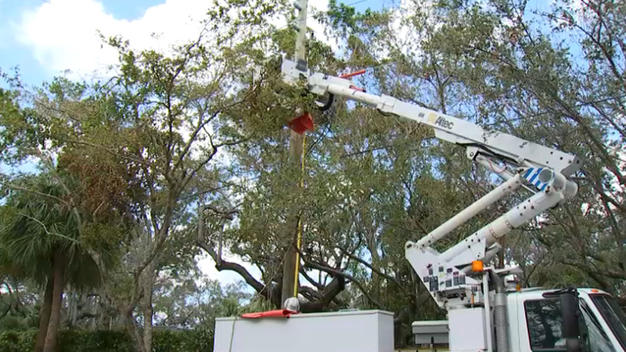 FPL truck seen restoring electricity in the city of Coral Gables.