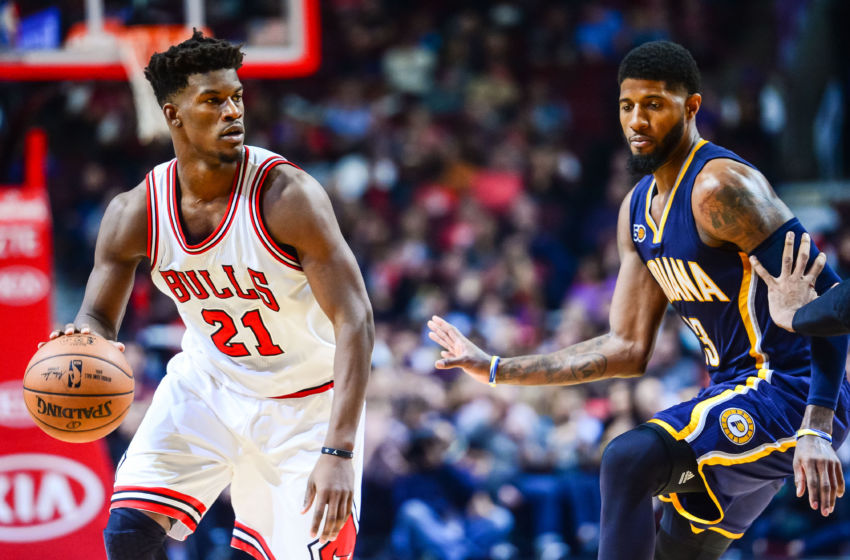 Jimmy Butler (left) and Paul George (right) headline the major trades made in the 2017 NBA offseason.