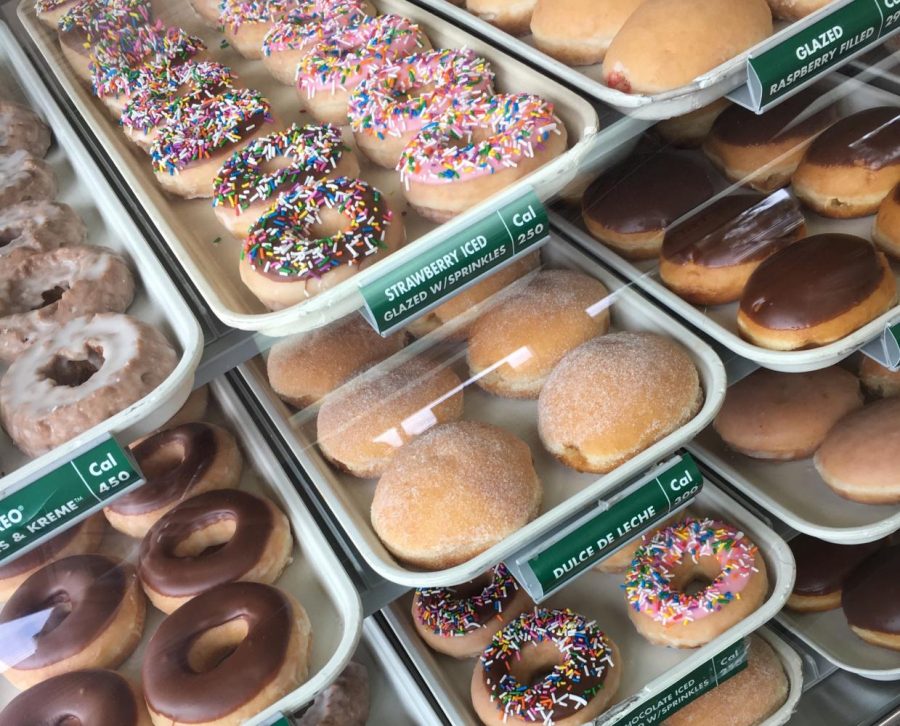 Krispy Kreme doughnuts on display