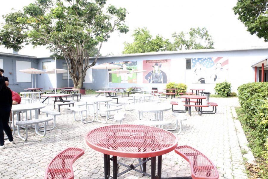 The alumni patio is a great place to enjoy the fresh air.