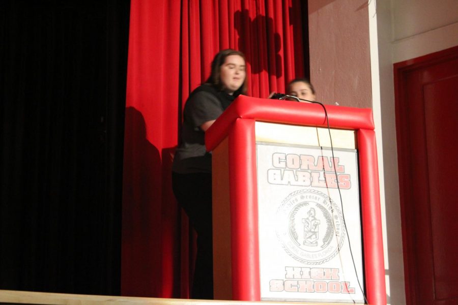 Mistresses of ceremonies speak at the pinning ceremony.