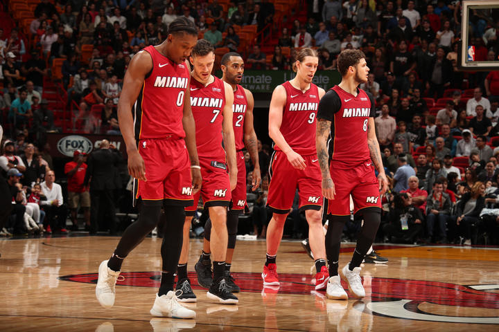 MIAMI%2C+FL+-+JANUARY+7%3A+The+Miami+Heat+during+the+game+against+the+Utah+Jazz+on+January+7%2C+2018+at+American+Airlines+Arena+in+Miami%2C+Florida.+