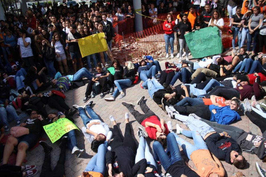 Students from Coral Gables Senior High protest for gun control on Feb. 21.
