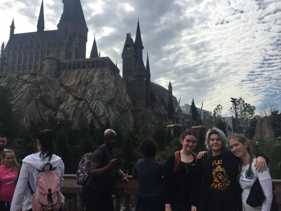Sophomores stand in front of Hogwarts School of Witchcraft and Wizardry.