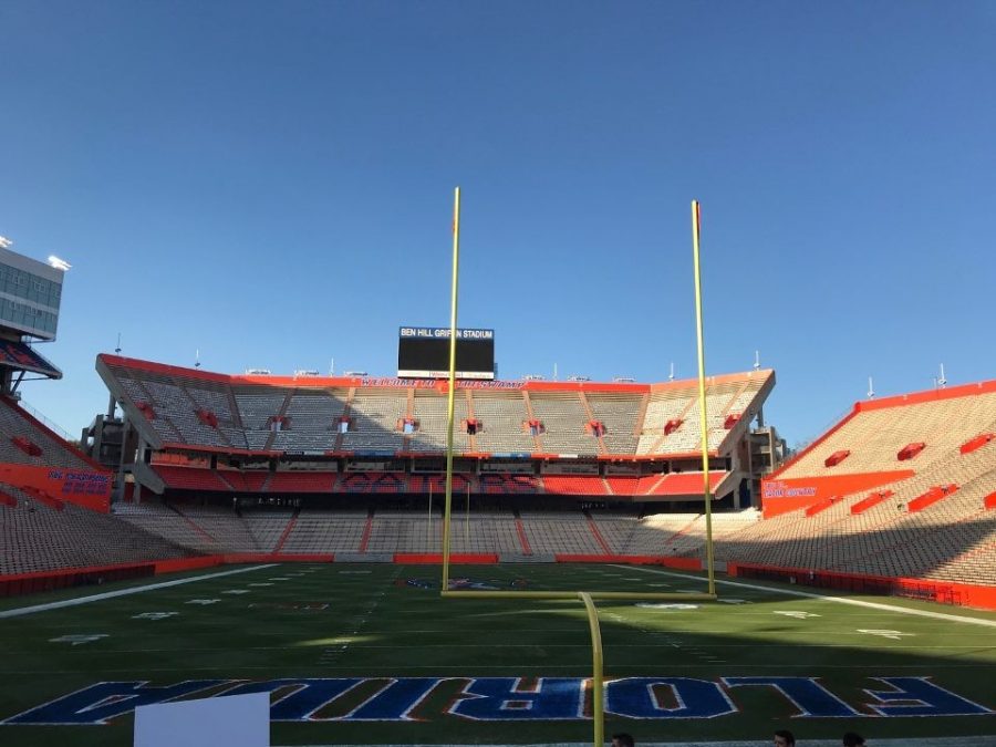 The view seen from the stands of The Swamp, UFs football field.