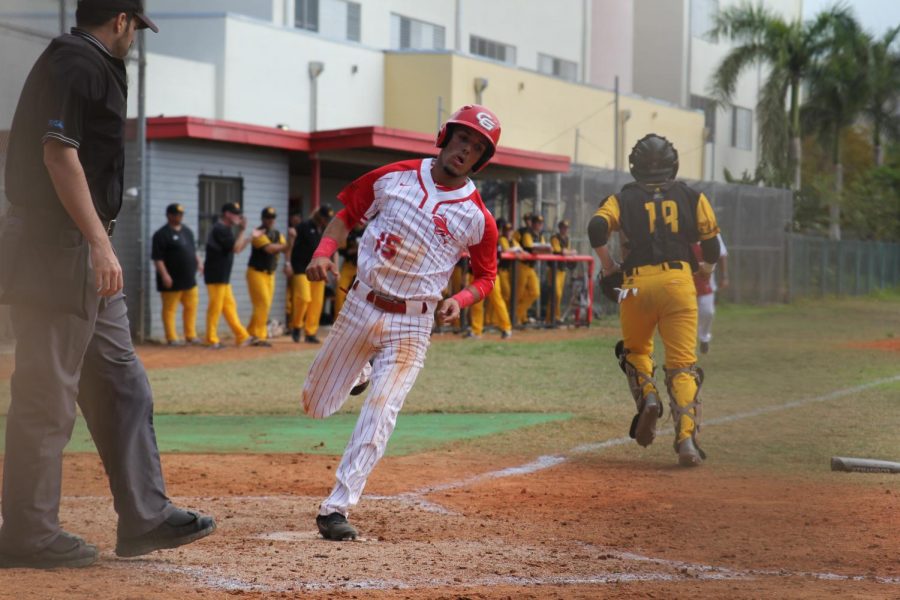 Senior Bryan Vargas scores a run for the Cavaliers.