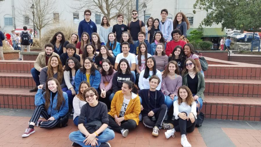 All 40 students attending the trip pose for the camera in Savanahh, Georgia. They had a quick stop during the night, but were back on the road in the morning. 