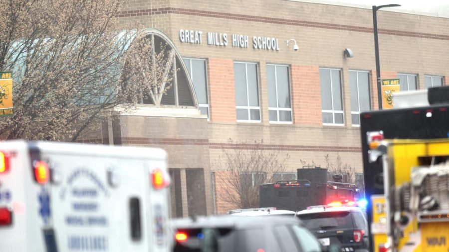 Great Mills High school was surrounded by police and paramedics after the school shooting tragedy occurred Tuesday morning. 
