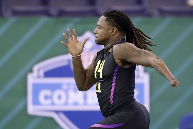 Shaquem Griffin sprinting the 40-yard dash at the 2018 NFL Combine.