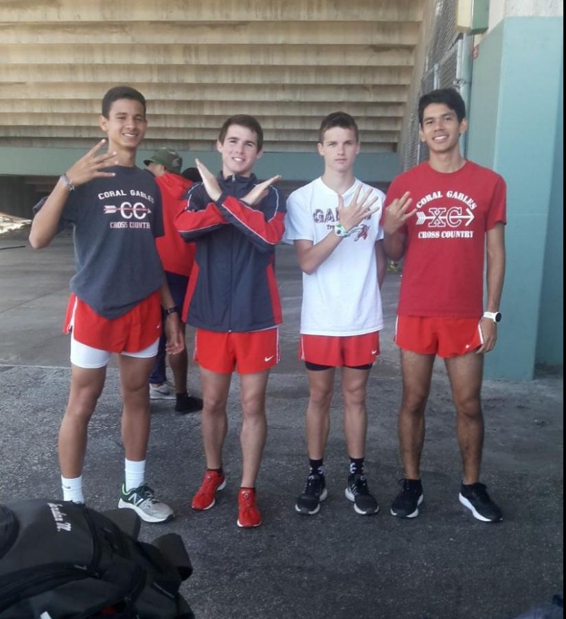 The boys's 4x800-meter relay. From left to right: Jordan Morejon, Cavan Wilson, Colin Wilson and Sebastian Escobar.