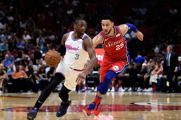 Heat guard Dwayne Wade drives to the basket during the Heat's defeat by the 76ers in Game 5.
