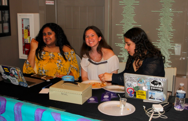 Seniors Sunshine Lopez, Maria Estrada, and Nicole Verdesoto collecting tickets at the 2017-2018 Bridge for Peace event.