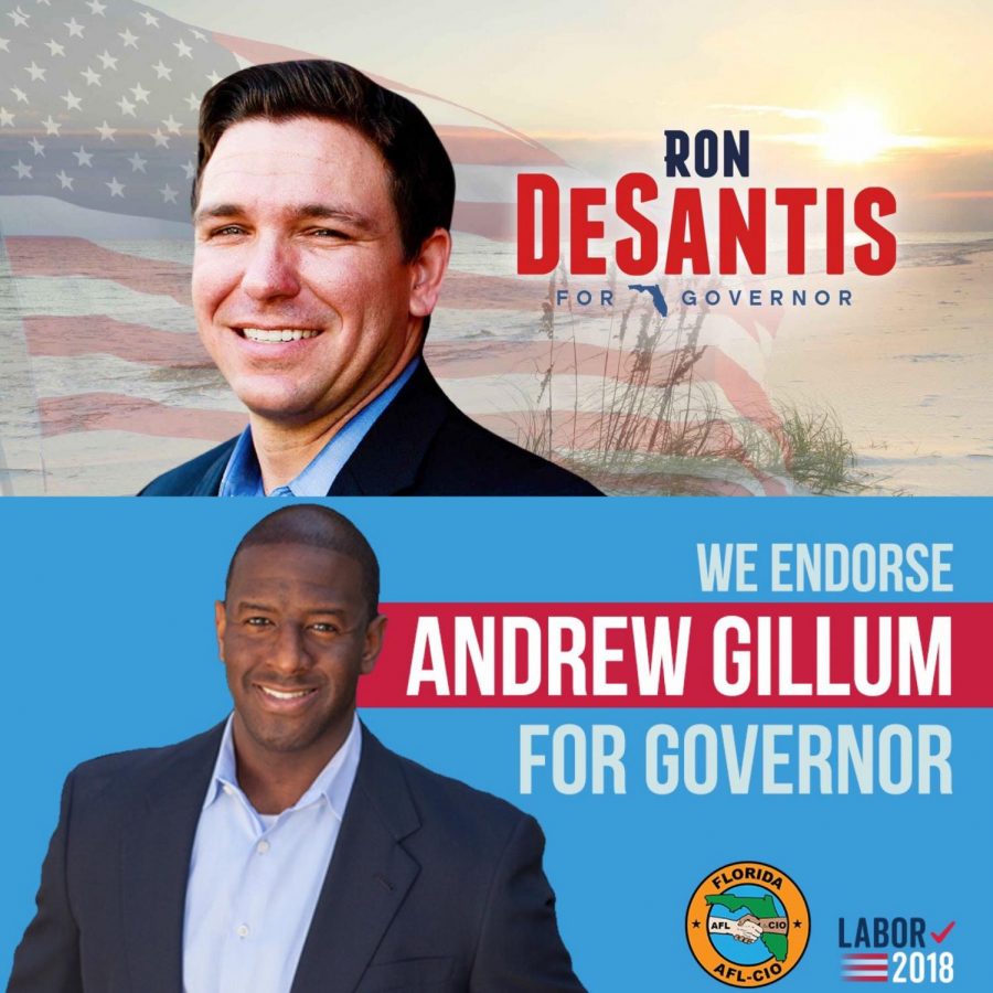 Gubernational candidates Andrew Gillum and Ron DeSantis compete against each other in this years elections.