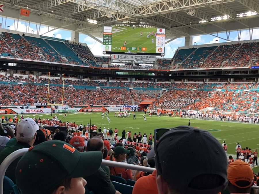 The+Miami+Hurricanes+played+the+Golden+Panthers+at+Hard+Rock+Stadium.