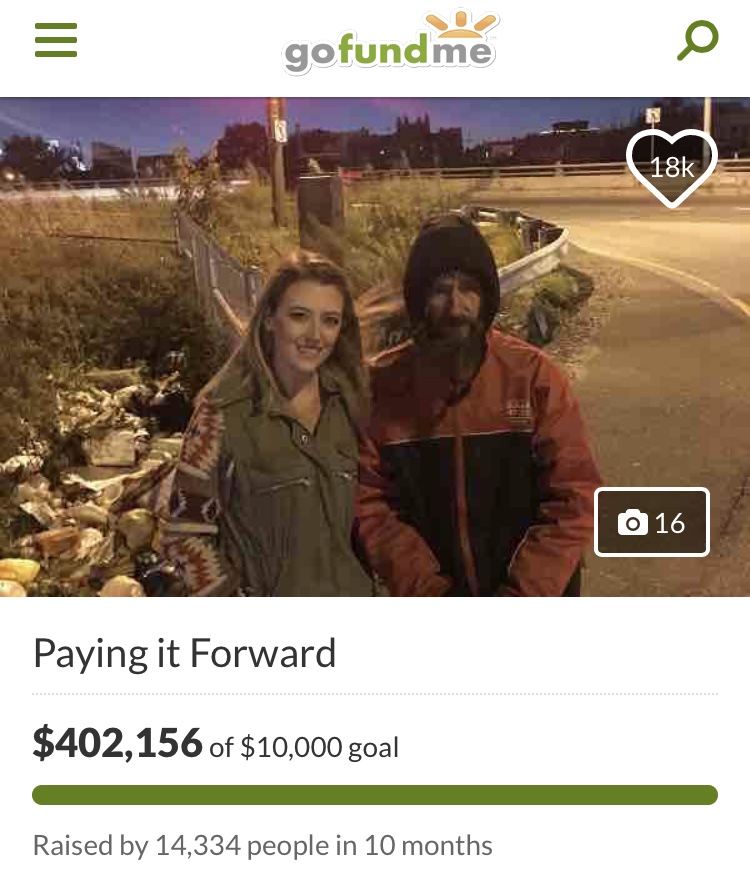 The GoFundMe campaign set up by Kate McClure for Johnny Bobbitt.