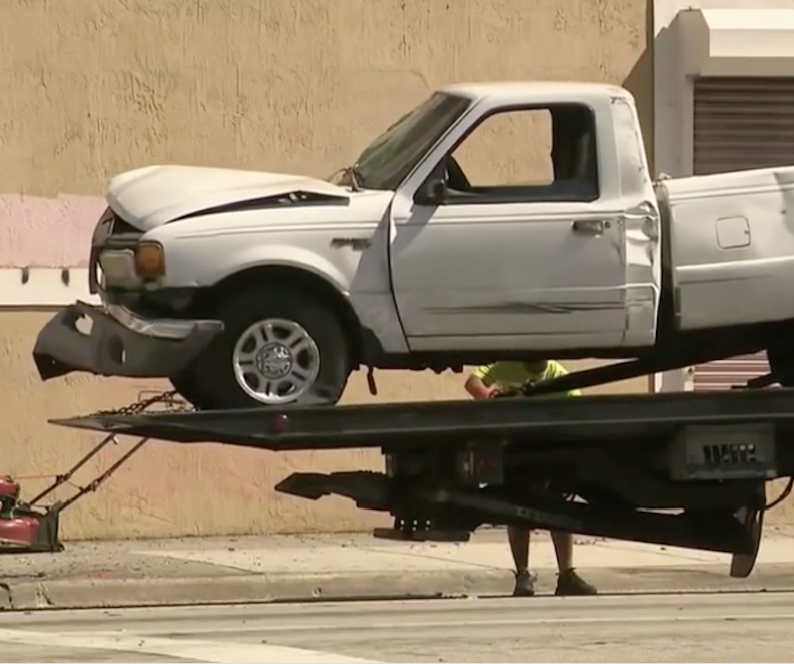 Aftermath of the Ford Ranger that crashed into  the Metro bus.