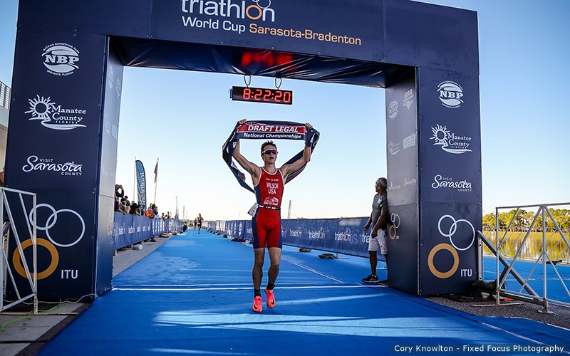 Colin Wilson crosses the finish line and celebrates his incredible victory!