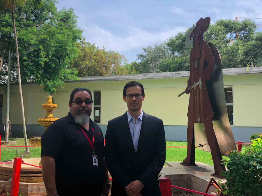 Principal Adolfo Costa stands with Matthew Martinez, the leader of the new scholarship initiative.