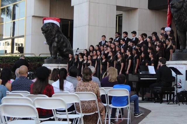 Students competing in  the caroling competition.