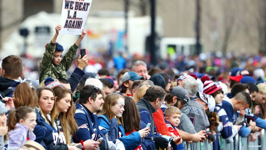 Patriots fans celebrate after landing yet another Super Bowl win.