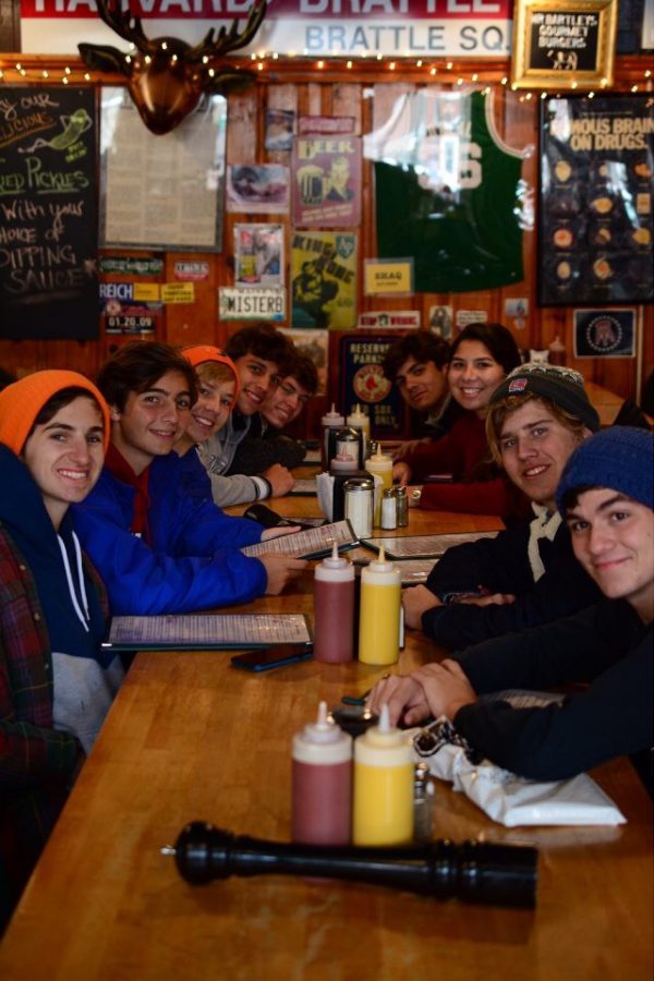 Students eat at Bartley's Burgers in Harvard Square, one of the most popular restaurants in the area.