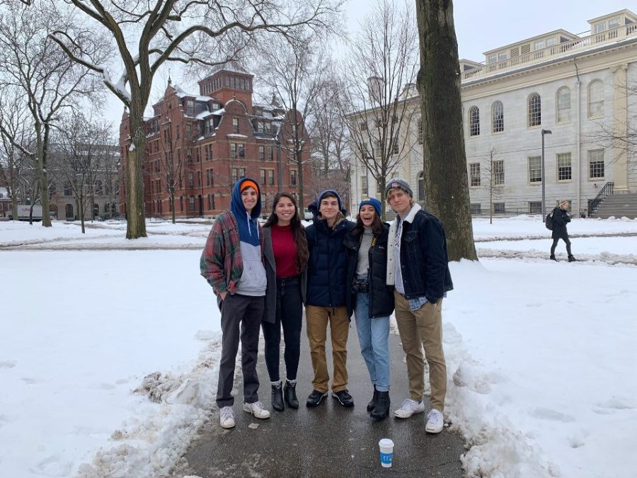 A group of students took a tour of Harvard University and visited some classes. 