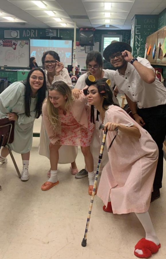 Seniors showing off their senior citizen looks during senior spirit week!