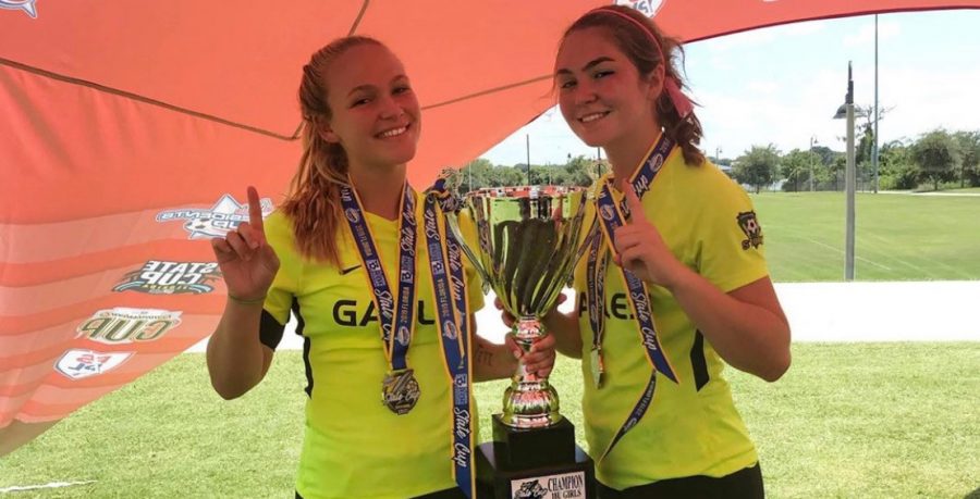 Rodriguez (left) celebrates after being crowned state champions for her club team.