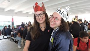 Seniors Lauren Urra and Denise Cuevas wearing their crowns as they embark on the first day of their senior year. 