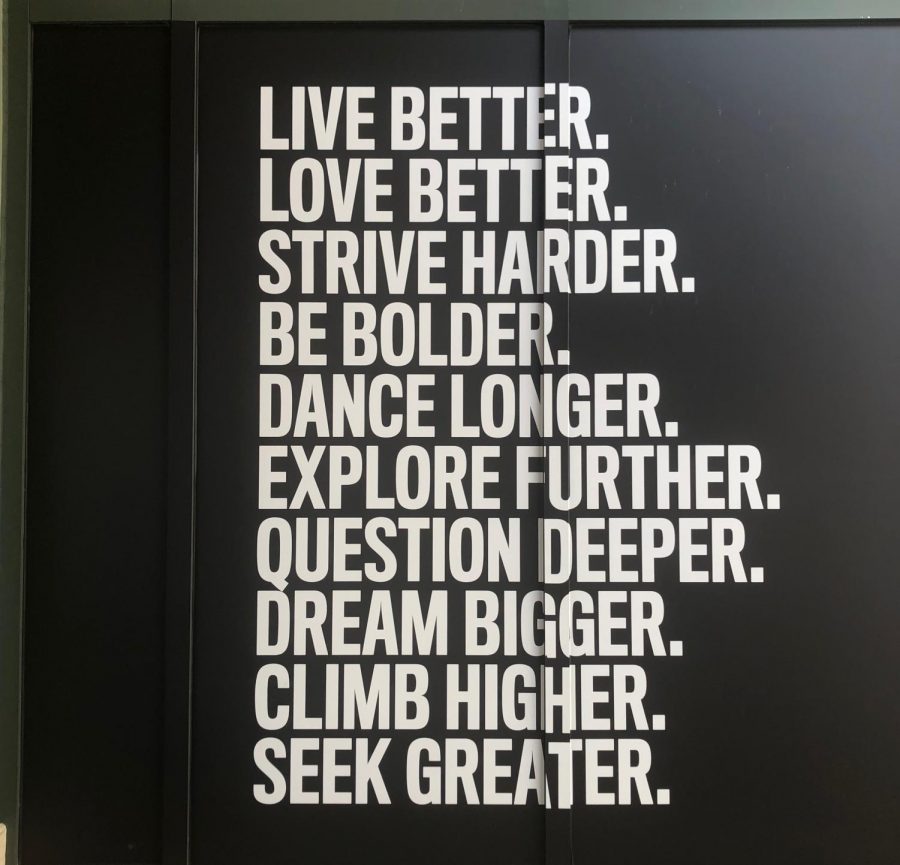Equinox's exterior walls at Merrick Park display motivational quotes related to success, goal-setting and achievement.