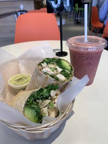 The Liv Wrap and Blue Beauty smoothie at Carrot Express provide a delicious and nutritious meal for customers.