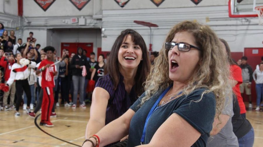 Mrs.Kiely and Ms.Barrow in the teachers tug-of-war.