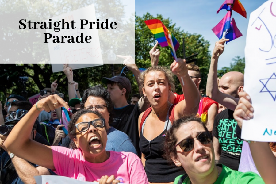 Protesters attending the Straight Pride Parade to oppose the participants views, in support of the LGBTQ+ community.