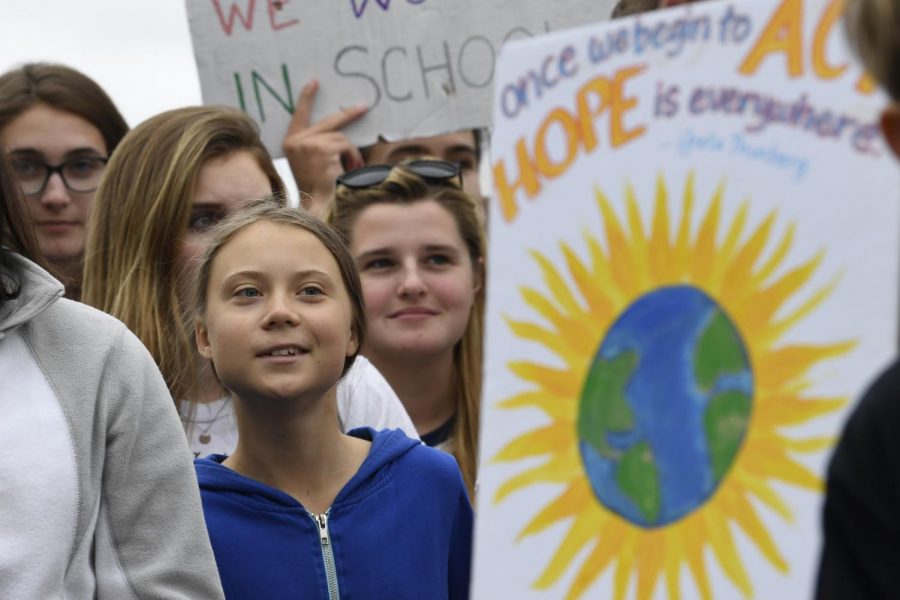 16-year-old climate activist Greta Thunberg attends a climate change protest. 