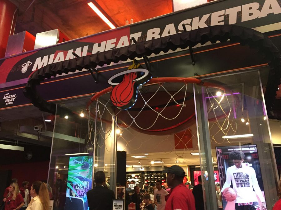 An inside look into the Miami Heats team store within the American Airlines Arena.