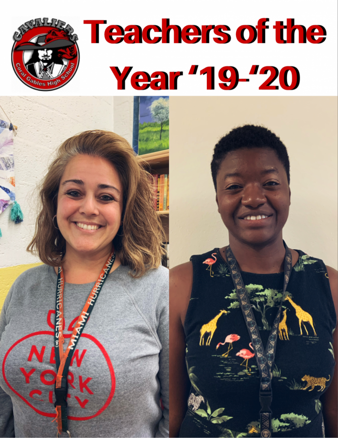Ms. DePaola, on the left, Teacher of the Year and Ms.Singleton, on the right, Rookie Teacher of the Year.