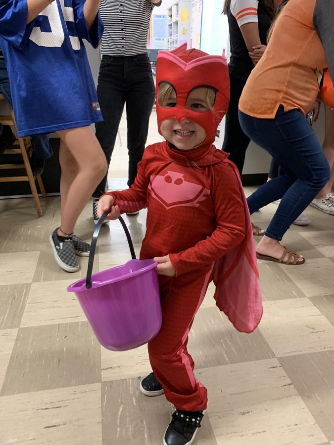 One of the little Cavaliers trick or treating and rocking her halloween costume