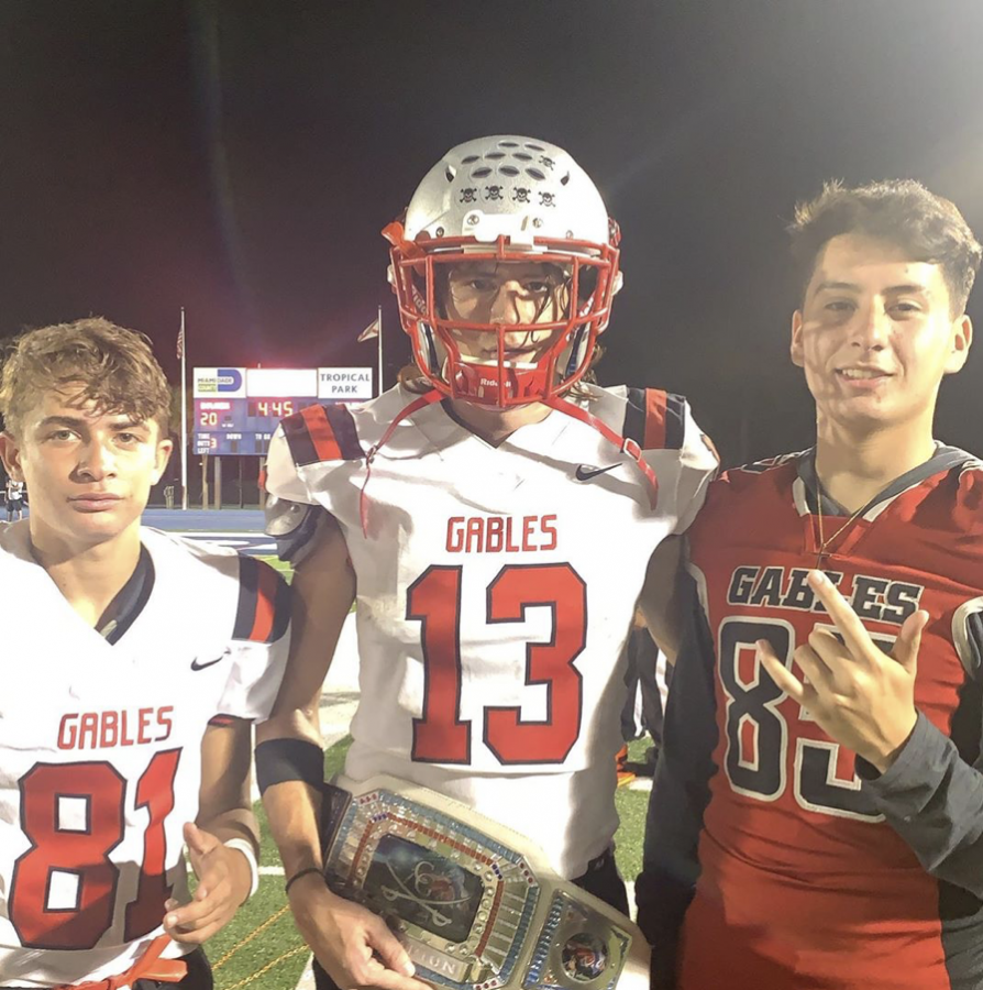 Freshman Jorge Cascudo  featured with his two of his teammates at the Coral Gables vs. Columbus game.