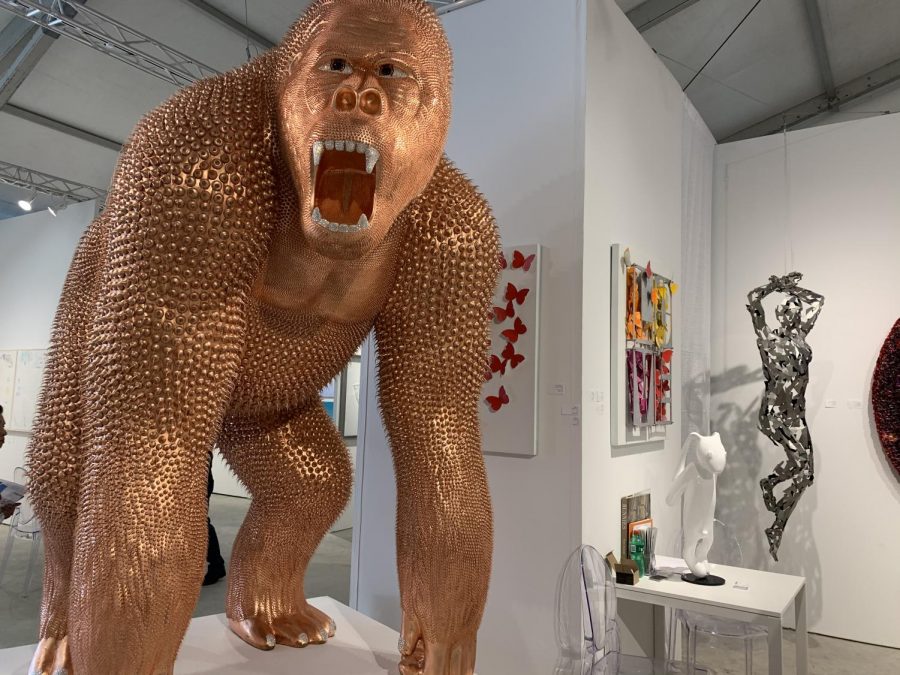Art Miami+Context included a variety of different works, such as this golden gorilla.