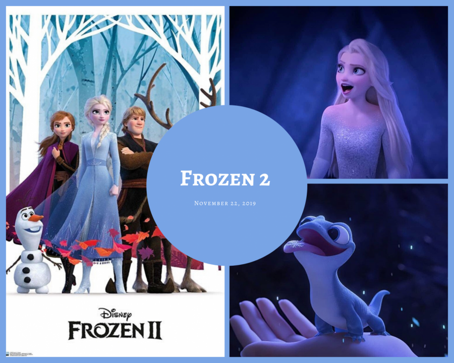 Poster and scenes with previous and new characters in Frozen 2.