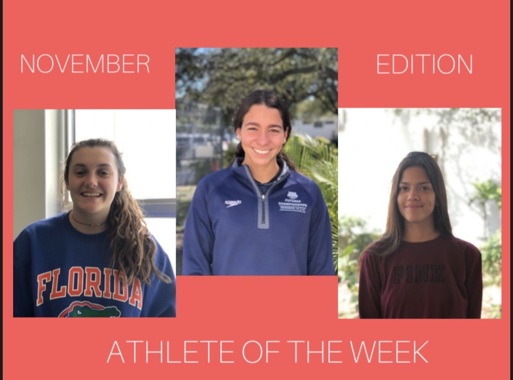 The Athletes of the Week for November are featured above, representing many of the fall and winter seasons sports. Iliana Ravelo, Madeline Cohen and Luana Gomes (Maurice Jones is not pictured) all performed exceptionally on the field this month, and they were rewarded for their athletic endeavors with the Cavalier Athlete of the Week award. 