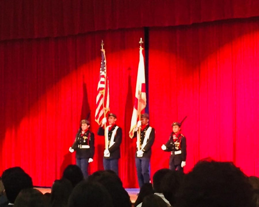 The ceremony began with The Pledge of Allegiance and National Anthem, while JROTC students presented the American Flag to the audience. 